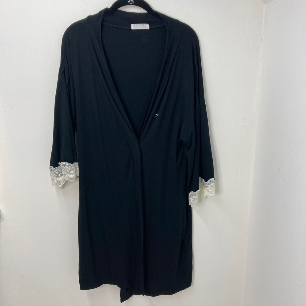 Ekouaer Black Soft Stetchy Floral Robe Size L